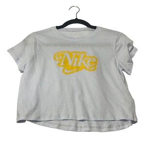 Nike Girl’s Nike Cropped Tee Light Blue Yellow Logo Size Large